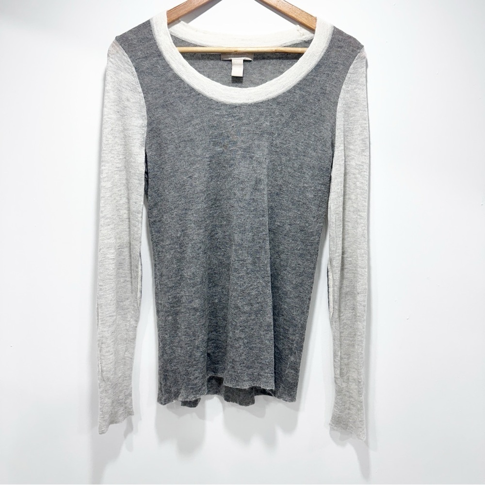 Banana Republic Gray and Cream Long Sleeve Wool Alpaca Thin Sweater Size L